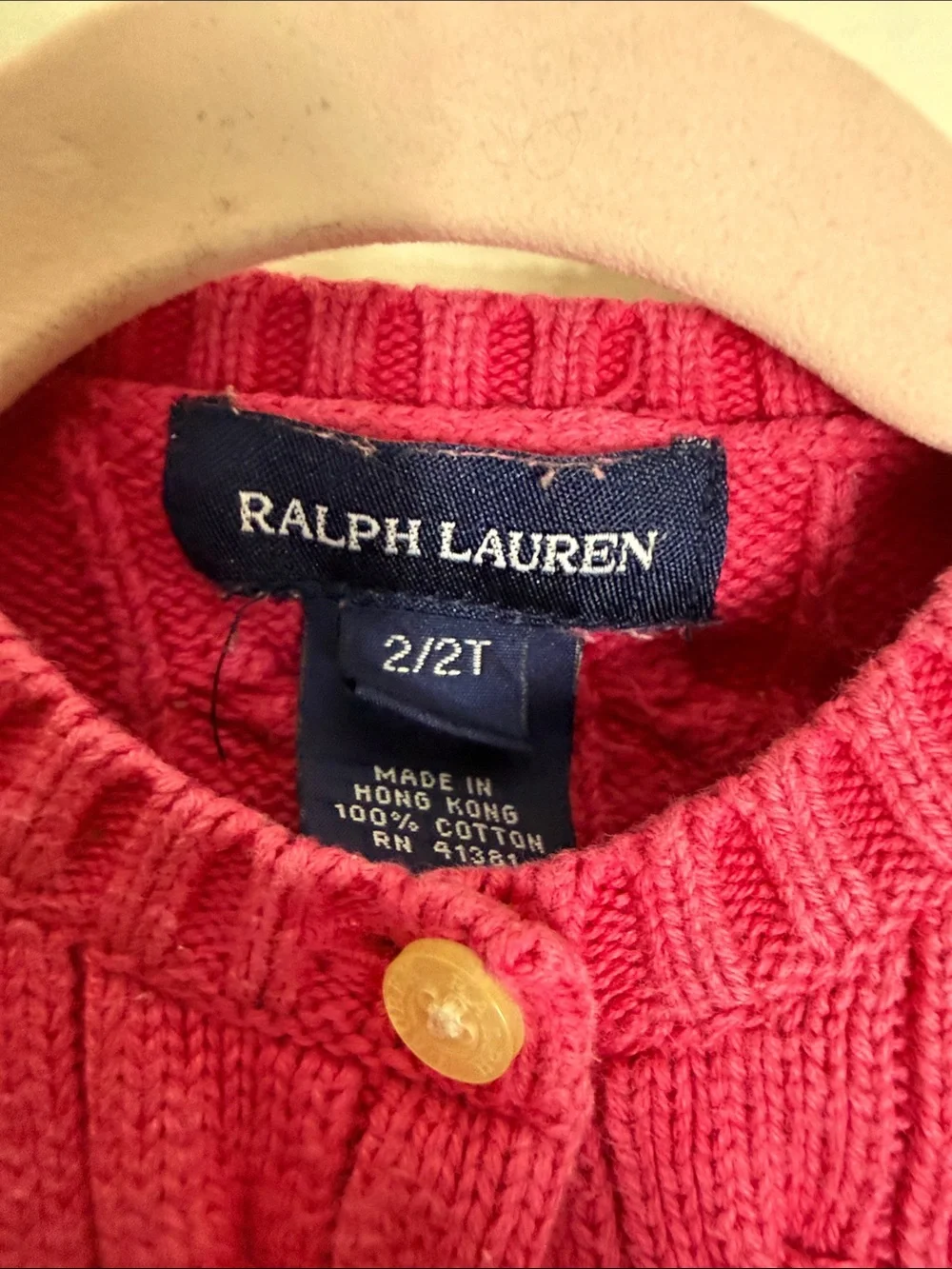 Ralph Lauren Hot Pink Cable Knit Cardigan - Girls